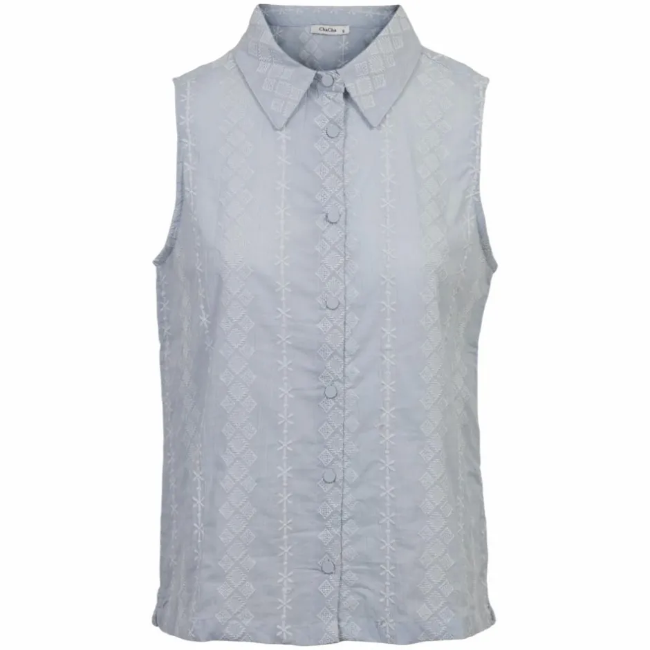 ChaCha Dame Kortærmet bluse - Blue/white