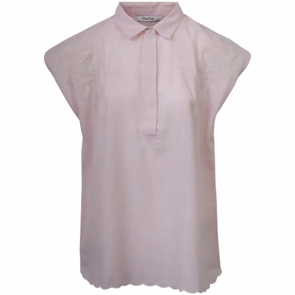 Clearance ChaCha Dame Kortærmet skjorte i hørmix - Rose