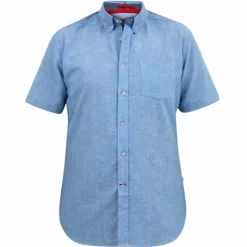 Clearance D555 Hazelwood Herre Kortærmet skjorte i hørmix Plus Size - Blue