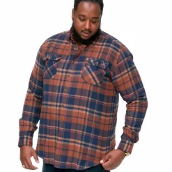 Outlet D555 Sherlock Herre Skjorte Plus Size - Navy/Tan Check