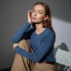 Best ID Interlock Dame Langærmet t-shirt - Indigo