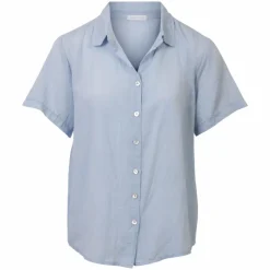 Online NN Leonora Dame Kortærmet skjorte i hørmix Plus Size - Heavenly Blue