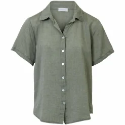 Sale NN Leonora Dame Kortærmet skjorte i hørmix Plus Size - Green