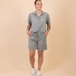 Online NN Leonora Dame Kortærmet skjorte i hørmix - Green