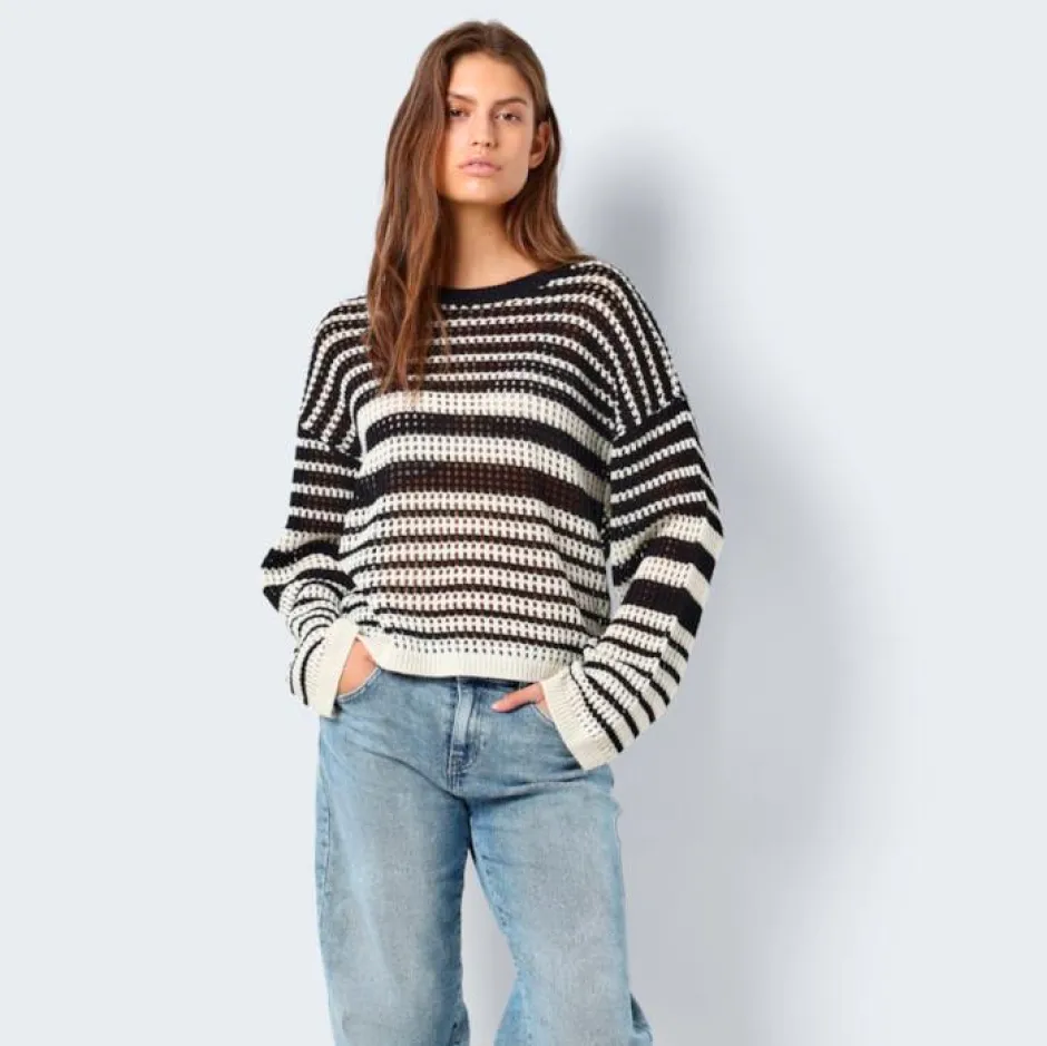Sale Noisy May Dame Striktrøje - Eggnog/Black
