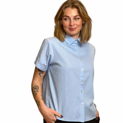 Online Steenholt Linett Dame Kortærmet skjorte i hørmix - Sky Blue