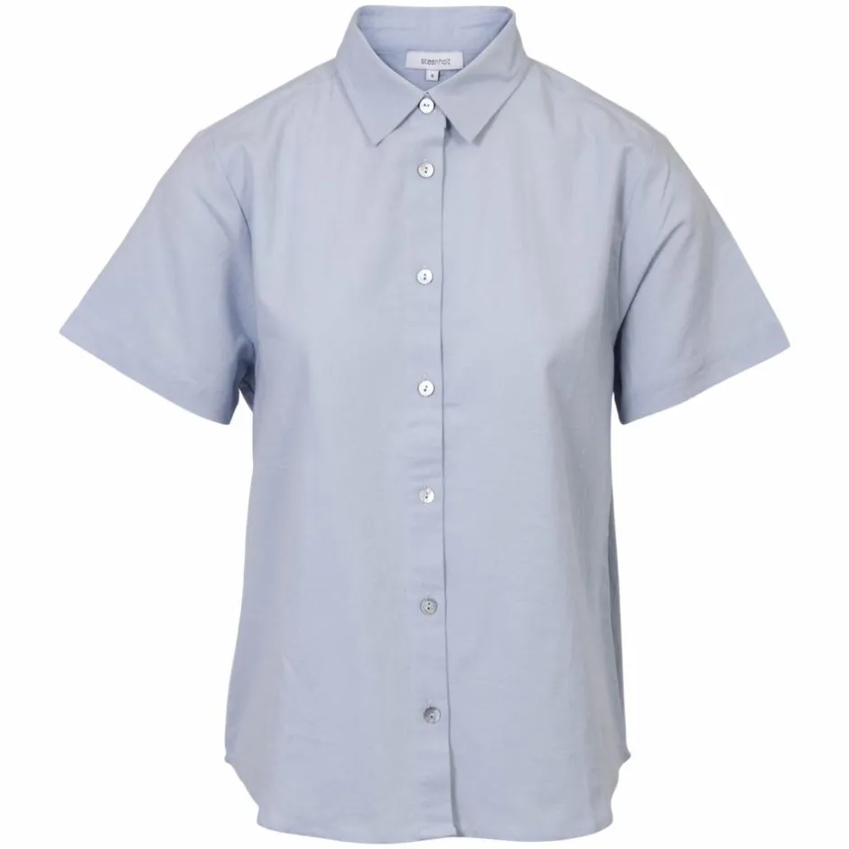 Discount Steenholt Linett Dame Kortærmet skjorte i hørmix Plus Size - Heavenly Blue