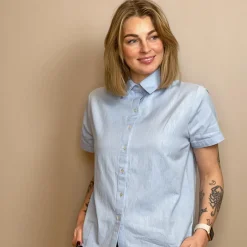 Online Steenholt Linett Dame Kortærmet skjorte i hørmix - Heavenly Blue