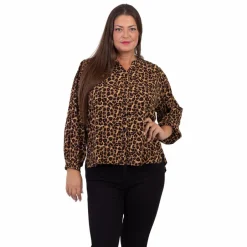 Outlet ZbyZ Dame Bluse Plus Size - Brown Animal