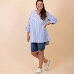 Discount ZbyZ Dame Tunika i hørmix Plus Size - Blue